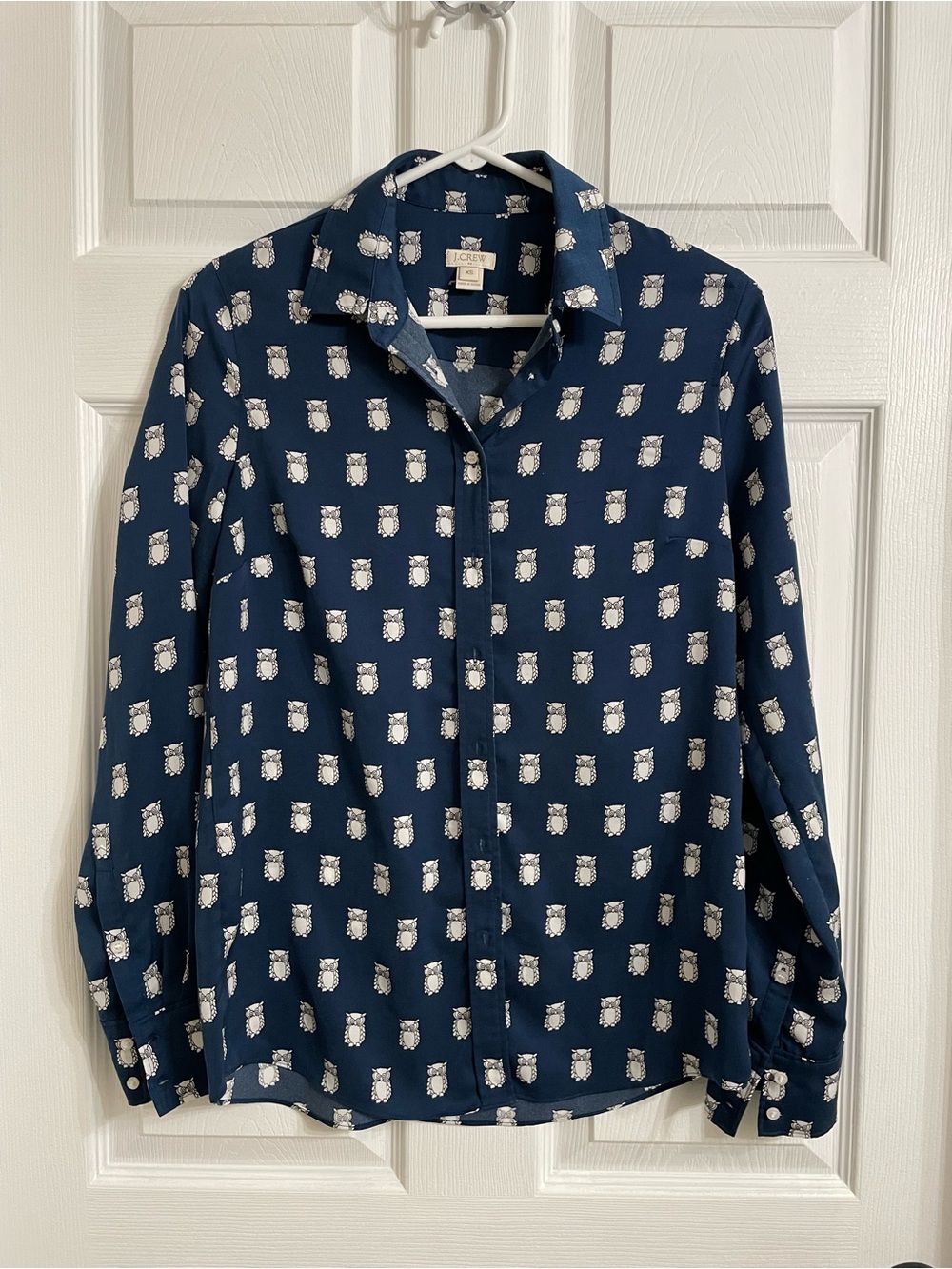 J. Crew Navy Button-Down Shirt with White Owl Print